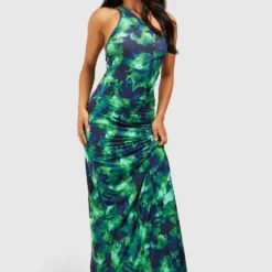 Petite - Robe Longue Asymétrique à Dos Croisé -Pas Cher Vêtue Diva Magasin gzz57192 green xl 2