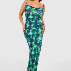 BOOHOO Grande Taille - Robe Longue Imprimée à Col Bénitier -Pas Cher Vêtue Diva Magasin gzz57196 green xl 2