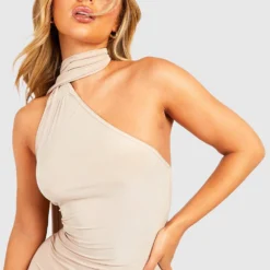 Robe Courte Drapée Soyeuse -Pas Cher Vêtue Diva Magasin gzz57202 stone xl 3