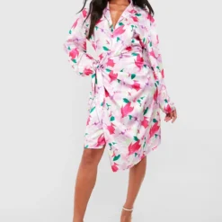 Robe Portefeuille Satinée Fleurie