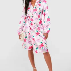 Robe Portefeuille Satinée Fleurie -Pas Cher Vêtue Diva Magasin gzz57206 pink xl 2