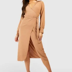 Robe Chemise Martelée à Ceinture -Pas Cher Vêtue Diva Magasin gzz57378 camel xl 2