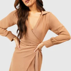 Robe Chemise Martelée à Ceinture -Pas Cher Vêtue Diva Magasin gzz57378 camel xl 3