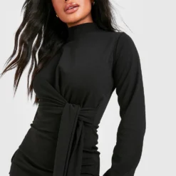 Robe Courte Nouée à Manches Larges -Pas Cher Vêtue Diva Magasin gzz57545 black xl 3