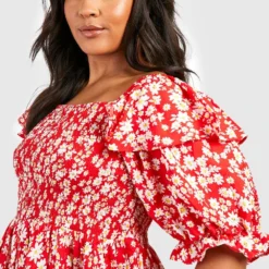 Grande Taille - Robe Babydoll à Imprimé Fleuri -Pas Cher Vêtue Diva Magasin gzz57661 red xl 3