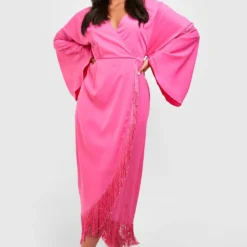 Grande Taille - Robe Portefeuille à Franges -Pas Cher Vêtue Diva Magasin gzz57756 magenta xl 2