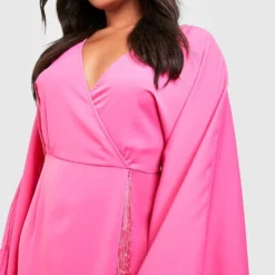 Grande Taille - Robe Portefeuille à Franges -Pas Cher Vêtue Diva Magasin gzz57756 magenta xl 3