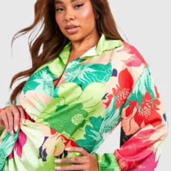 Grande Taille - Robe Portefeuille Satinée Fleurie -Pas Cher Vêtue Diva Magasin gzz57914 green xl 3