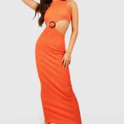 Robe Longue Découpée à Anneau 8 Robe Longue Découpée à Anneau -Pas Cher Vêtue Diva Magasin gzz58011 orange xl 2 scaled