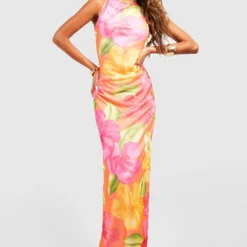 Robe Longue Fleurie Nouée -Pas Cher Vêtue Diva Magasin gzz58016 pink xl 2