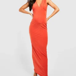 Maternité - Robe De Grossesse Longue Col V 8 Maternité - Robe De Grossesse Longue Col V -Pas Cher Vêtue Diva Magasin gzz58107 orange xl 2