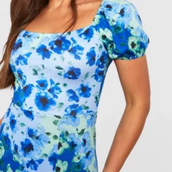 Tall - Robe Longue Fleurie à Manches Bouffantes 9 Tall - Robe Longue Fleurie à Manches Bouffantes -Pas Cher Vêtue Diva Magasin gzz58138 blue xl 3