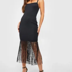 Tall - Robe Longue à Col Carré Et Franges -Pas Cher Vêtue Diva Magasin gzz58143 black xl 2