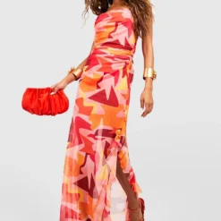 Robe Longue Abstraite à Volants -Pas Cher Vêtue Diva Magasin gzz58191 pink xl 2