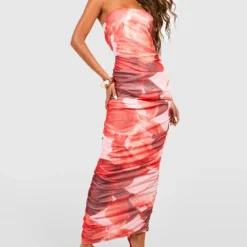 Robe Longue Fleurie En Mesh -Pas Cher Vêtue Diva Magasin gzz58194 red xl 2