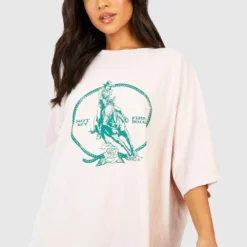 Petite - Robe T-shirt Surteint à Slogan Rodeo Cowgirl -Pas Cher Vêtue Diva Magasin gzz58208 blush xl 2