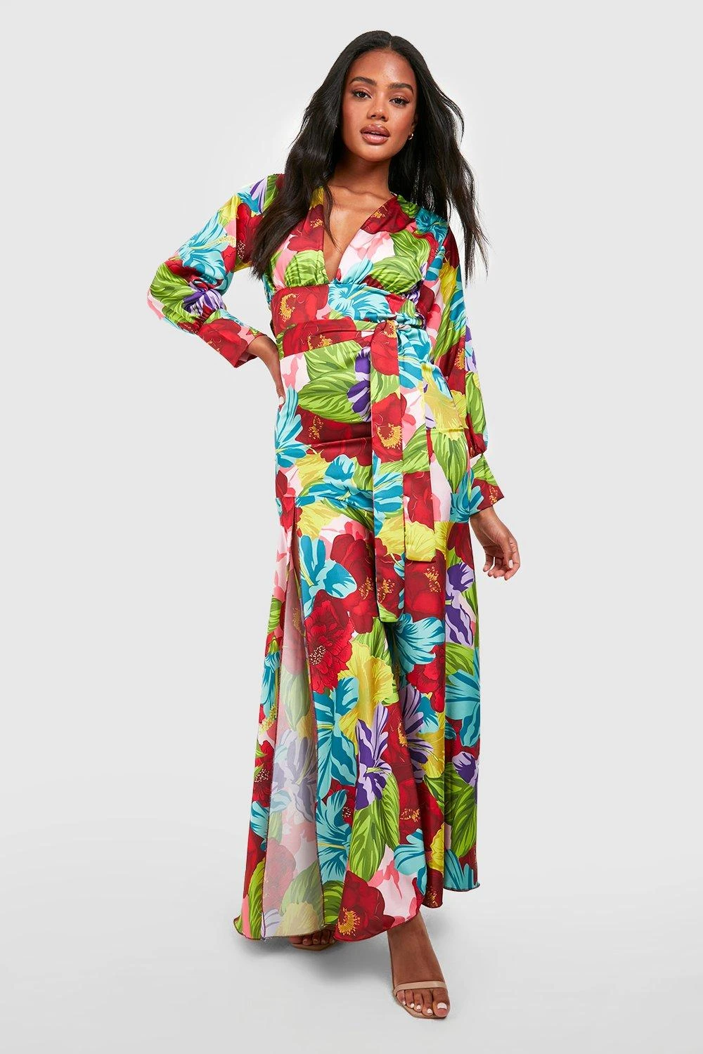 Robe Longue Fendue Satinée Imprimée 3 Robe Longue Fendue Satinée Imprimée