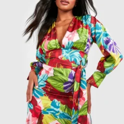 Robe Longue Fendue Satinée Imprimée 9 Robe Longue Fendue Satinée Imprimée -Pas Cher Vêtue Diva Magasin gzz58330 multi xl 3