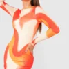 Robe Courte Abstraite à Manches Longues -Pas Cher Vêtue Diva Magasin gzz58457 orange xl