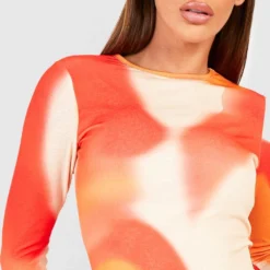 Robe Courte Abstraite à Manches Longues -Pas Cher Vêtue Diva Magasin gzz58457 orange xl 3