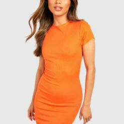 Robe Côtelée à Ourlet Volanté