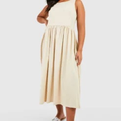 BOOHOO Grande Taille - Robe Mi-longue Sans Manches En Coton -Pas Cher Vêtue Diva Magasin gzz59448 stone xl 2 scaled