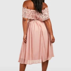 Grande Taille - Robe Mi-longue à Paillettes Et Col Bateau -Pas Cher Vêtue Diva Magasin pzz01451 blush xl 1 scaled