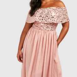 Grande Taille - Robe Mi-longue à Paillettes Et Col Bateau -Pas Cher Vêtue Diva Magasin pzz01451 blush xl 2 scaled