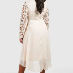 Grande Taille - Robe Mi-longue Habillée à Dentelle Contrastante -Pas Cher Vêtue Diva Magasin pzz01453 cream xl 1