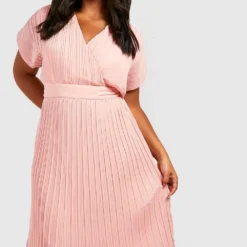 Grande Taille - Robe Plissée Mi-longue Cache-cœur -Pas Cher Vêtue Diva Magasin pzz01455 blush xl 2