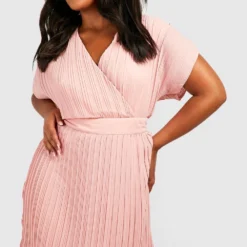 Grande Taille - Robe Plissée Mi-longue Cache-cœur -Pas Cher Vêtue Diva Magasin pzz01455 blush xl 3