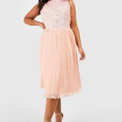 Grande Taille - Robe Mi-longue à Paillettes 8 Grande Taille - Robe Mi-longue à Paillettes -Pas Cher Vêtue Diva Magasin pzz01461 blush xl 2