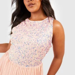 Grande Taille - Robe Mi-longue à Paillettes 9 Grande Taille - Robe Mi-longue à Paillettes -Pas Cher Vêtue Diva Magasin pzz01461 blush xl 3