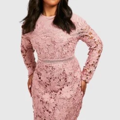 Grande Taille - Robe Mi-longue Habillée à Broderies Fleuries -Pas Cher Vêtue Diva Magasin pzz01462 blush xl 2