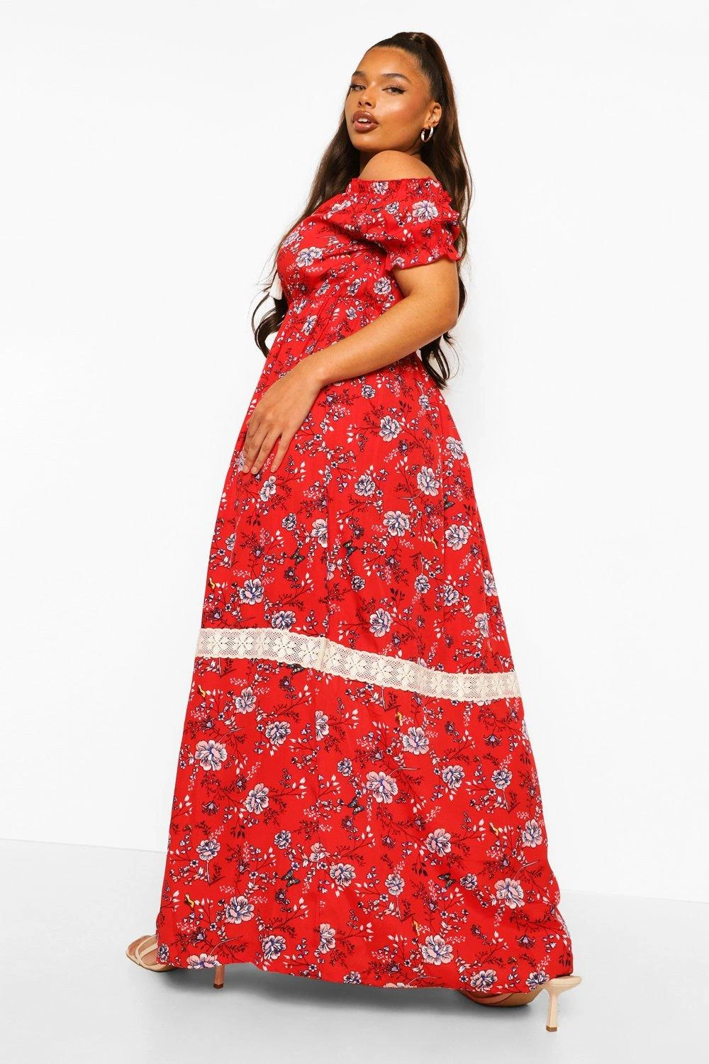 Grande Taille - Robe Longue Style Bohème à épaules Dénudées 4 Grande Taille - Robe Longue Style Bohème à épaules Dénudées – Image 2