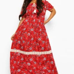 Grande Taille - Robe Longue Style Bohème à épaules Dénudées 8 Grande Taille - Robe Longue Style Bohème à épaules Dénudées -Pas Cher Vêtue Diva Magasin pzz01747 red xl 2