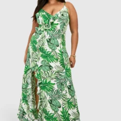 Grande Taille - Robe Longue à Bretelles Imprimé Tropical