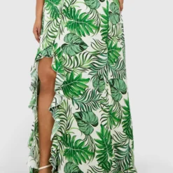 Grande Taille - Robe Longue à Bretelles Imprimé Tropical -Pas Cher Vêtue Diva Magasin pzz01754 white xl 2 scaled