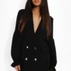 Petite - Robe Blazer à Manches Bouffantes -Pas Cher Vêtue Diva Magasin pzz02320 black xl