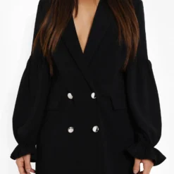 Petite - Robe Blazer à Manches Bouffantes -Pas Cher Vêtue Diva Magasin pzz02320 black xl 3
