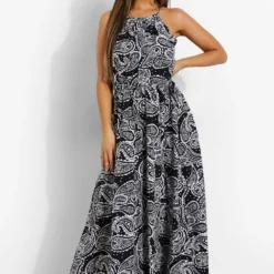 Petite - Robe Longue Dos Nu à Imprimé Cachemire -Pas Cher Vêtue Diva Magasin pzz02402 black xl 2