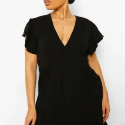 Grande Taille - Robe Babydoll Cache-coeur à Volants -Pas Cher Vêtue Diva Magasin pzz02605 black xl 3