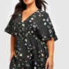 Grande Taille - Robe Patineuse Cache-coeur à Fleurs -Pas Cher Vêtue Diva Magasin pzz05951 black xl