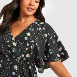 Grande Taille - Robe Patineuse Cache-coeur à Fleurs -Pas Cher Vêtue Diva Magasin pzz05951 black xl 3