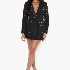 Petite - Robe Blazer Avec Détail En Perle -Pas Cher Vêtue Diva Magasin pzz07557 black xl 2