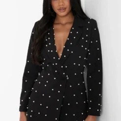 Petite - Robe Blazer Avec Détail En Perle -Pas Cher Vêtue Diva Magasin pzz07557 black xl 3