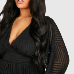 Grande Taille - Robe Patineuse Mi-longue Texturée -Pas Cher Vêtue Diva Magasin pzz08212 black xl 3 scaled