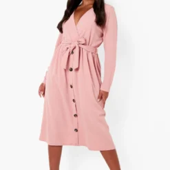 Grande Taille - Robe Mi-longue à Manches Longues Et Ceinture -Pas Cher Vêtue Diva Magasin pzz08227 blush xl 2