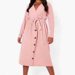 Grande Taille - Robe Mi-longue à Manches Longues Et Ceinture -Pas Cher Vêtue Diva Magasin pzz08227 blush xl 3