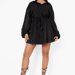 Grande Taille - Robe Chemise à Manches Oversize -Pas Cher Vêtue Diva Magasin pzz08373 black xl 2